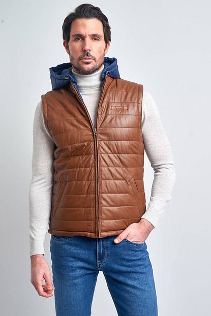 Pierre Cardin Erkek Lacivert Taba Kapsonlu Cift Tarafli Deri Yelek Trendyol