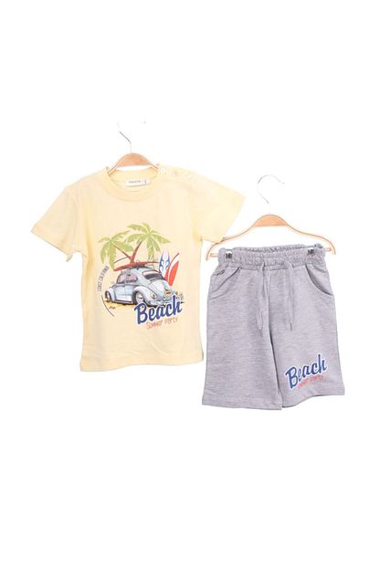 Breeze Erkek Bebek Sari Sortlu Takim Araba Baskili 1 5 Yas Trendyol