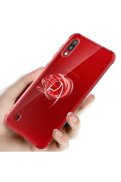 Samsung Galaxy A10 Kilif Yuzuklu Standli Miknatisli Seffaf Airbag Silikon Kirmizi Ekran Koruyucu Cam Trendyol