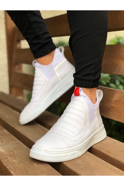 Otikbutik Er0201 Bagciksiz Rahat Yuksek Taban Beyaz Erkek Spor Yarim Bilek Bot Trendyol