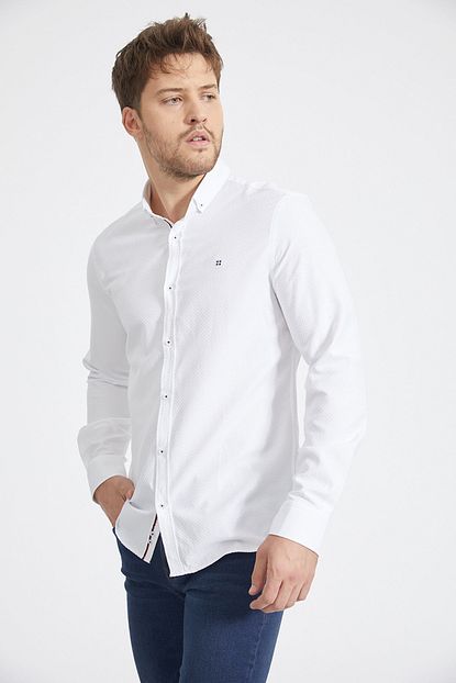 Avva Erkek Beyaz Armurlu Dugmeli Yaka Slim Fit Gomlek A02y2024 Trendyol
