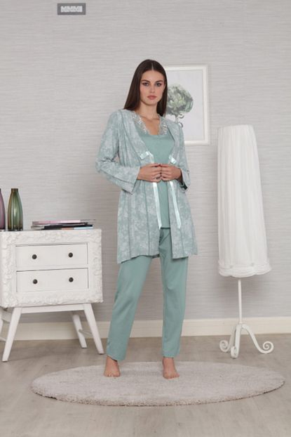 Tuba Kadin Yesil Lohusa Hamile Poplin Dokuma Sabahlikli Pijama Takimi Trendyol