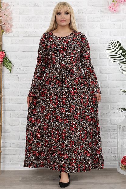 Osyoumoda Kadin Kirmizi Buyuk Beden Ispanyol Kol Kusakli Suet Uzun Salas Elbise Trendyol