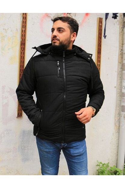 Pooldeep Erkek Siyah Elyaf Dolgulu Soft Kumasli Ici Polarli Kalin Kislik Mont Trendyol