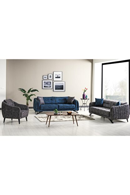 Oturma Odası Mavi Gri Koltuk Takımı