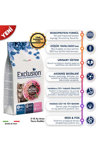 monoprotein tavuklu narli ve yaban mersinli dusuk tahilli yavru kedi mamasi 1 5kg