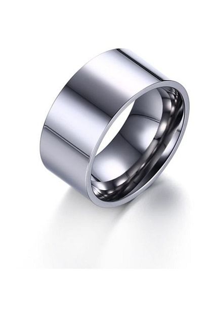 Chavin 10mm Genis Parlak Gri Bayan Erkek Celik Alyans Yuzuk Dt01 Trendyol