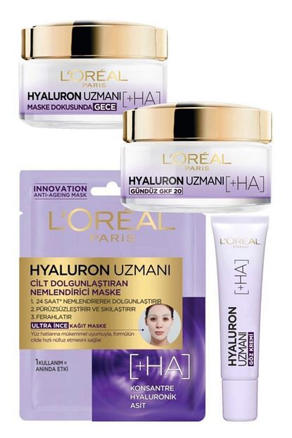 l oreal paris loreal hyaluron uzmani gunduz kremi gece kremi goz kremi maske set fiyati yorumlari trendyol