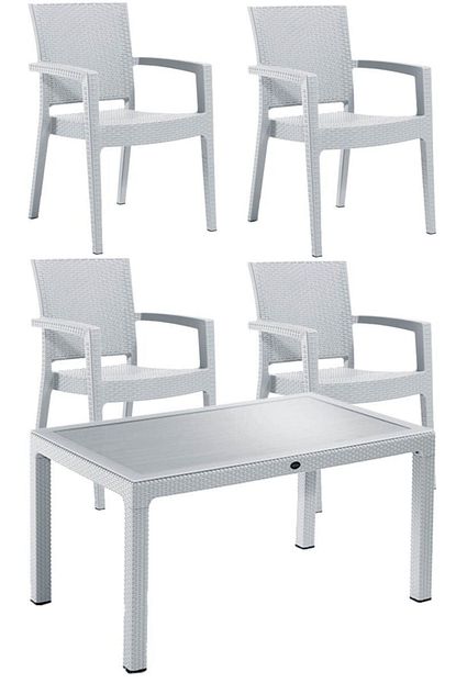 beyaz 4 kisilik sandalye ve paris koltuk camli masa 90 150 cm bahce balkon seti