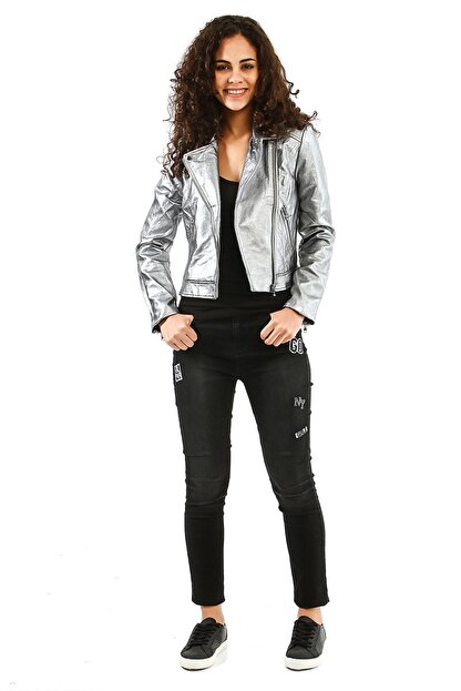 Collezione Gri Yakali Parlak Gorunumlu Deri Kadin Mont Fiyati Yorumlari Trendyol