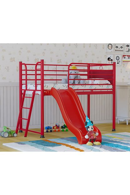 minico 80x160 kaydirakli kirmizi cocuk metal ranza