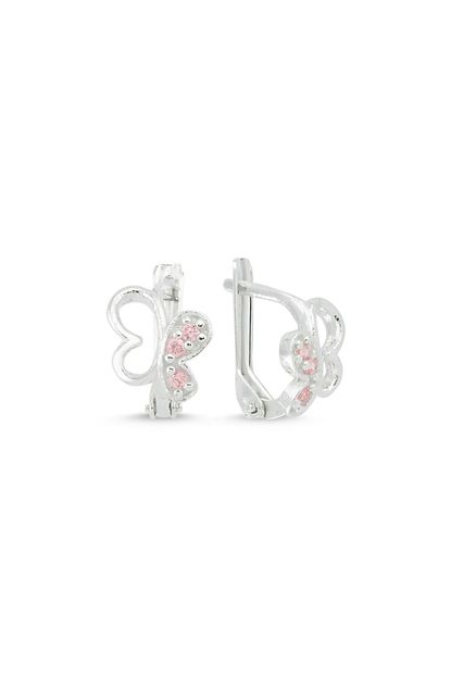 Jelux Silver Kiz Cocuk Kelebek Motifli Pembe Tasli 925 Ayar Gumus Kupe Trendyol