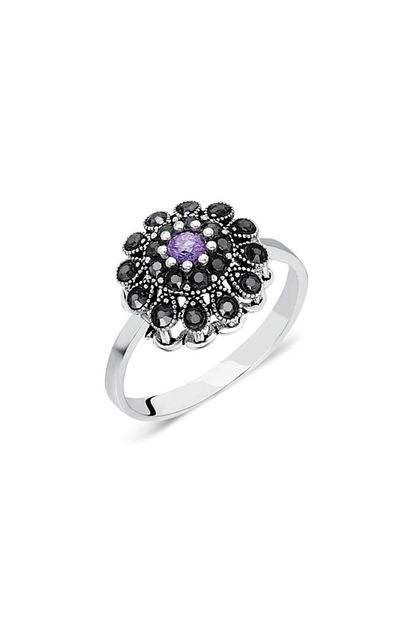 Jelux Silver Kadin Cicekli Model Markazit Tasli Gumus Yuzuk Trendyol