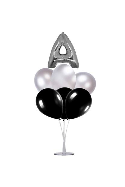 Partivar A Harfi 70 Cm Gumus Siyah Balonlu Gumus Harfli Balon Standi Trendyol