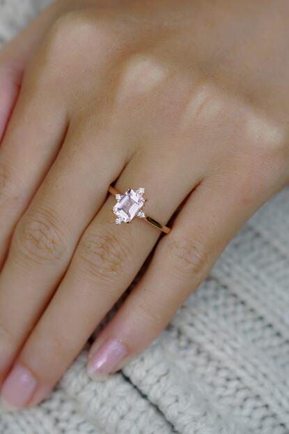 My Diamond Emerald Kesim Morganit Tasli Pirlanta Yuzuk Rose Gold Trendyol