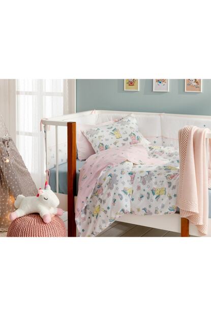english home mini unicorn pamuklu bebe nevresim takimi 100x150 cm pembe fiyati yorumlari trendyol