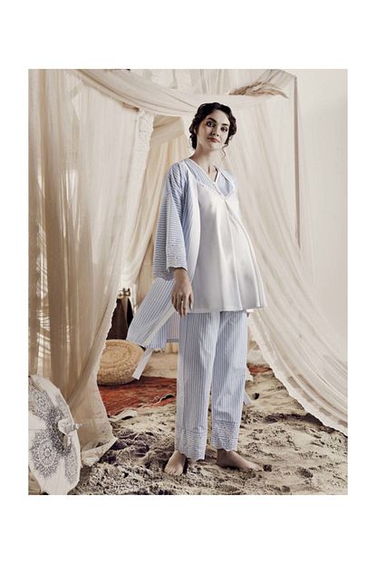 Artis Mavi Lohusa Viskon 3lu Sabahlik Pijama Takim 8303 2 Trendyol