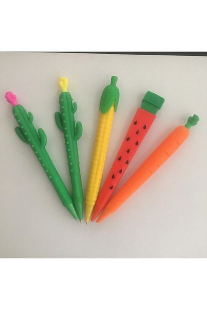 figurlu kalem seti 0 7 uclu versatil 5 li set kaktus pembe kaktus sari havuc misir karpuz