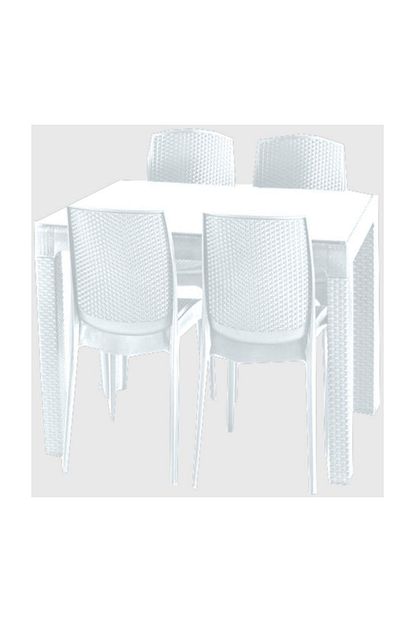 Violet 70x120 Rattan Camli Bahce Balkon Masa Takimi Beyaz Trendyol