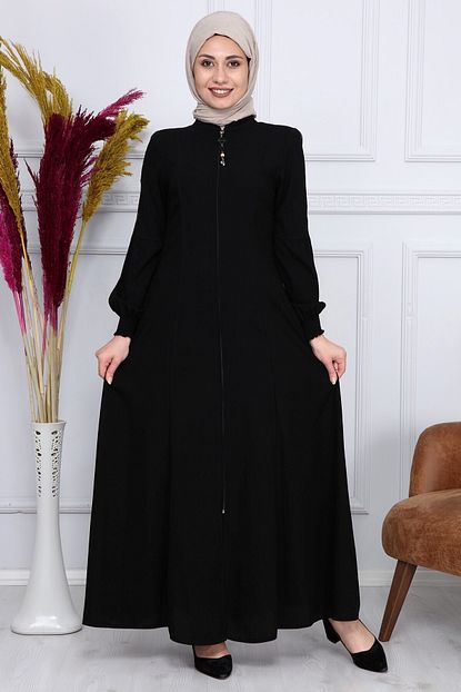 Moda Cizgi Kollari Islemeli Ferace 2197 Siyah Trendyol