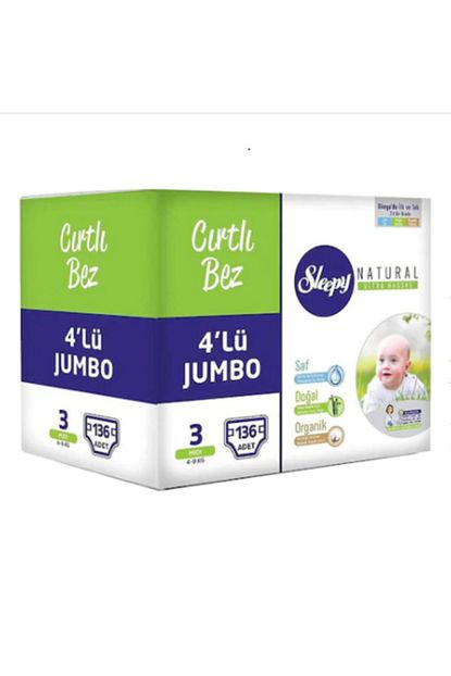 sleepy natural bebek bezi 3 numara 4 lu midi 136 adet fiyati yorumlari trendyol