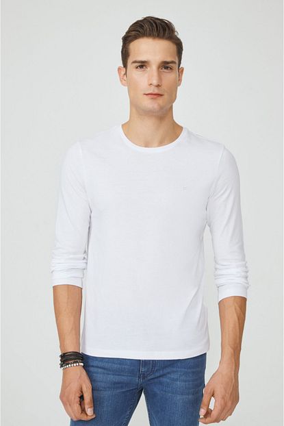 avva erkek beyaz bisiklet yaka duz uzun kol t shirt e001002 fiyati yorumlari trendyol