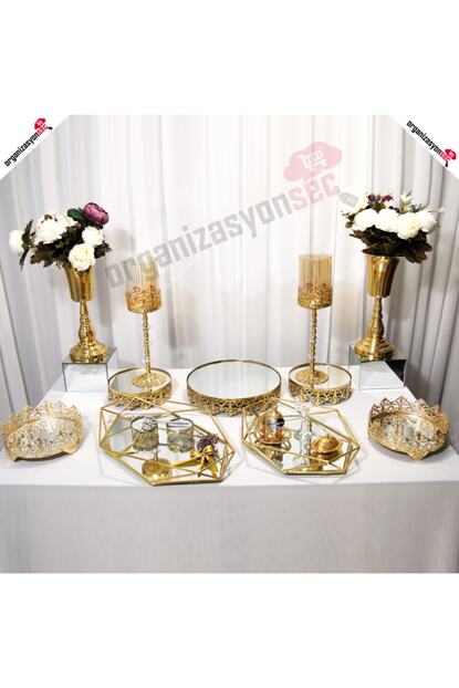 Organizasyonsec Soz Nisan Tac Prizma Masa Seti Gold Trendyol