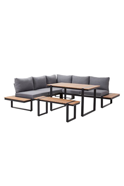 Zenio Orion Bahce Kose Oturma Grubu Siyah Masa Bank Trendyol