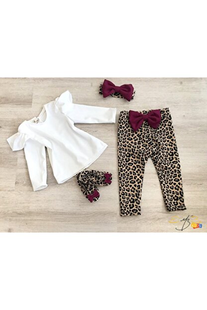 Embe Kiz Bebek Kahverengi Leopar Desenli Tayt Bluz Sac Bandi Ve Patik Takim Fiyati Yorumlari Trendyol