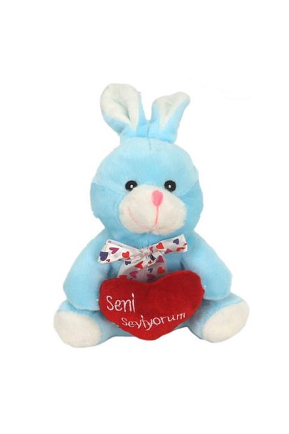 seni seviyorum kalp tutan mavi tavsan pelus 28 cm