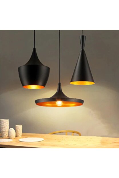 Isiksan Aydinlatma Tom Dixon Modern Sarkit Tekli Rustik Avizeler Siyah Ici Bakir Uclu Set Trendyol