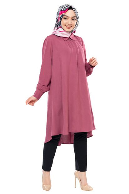Modapinhan Zen Bebe Yaka Viskon Tesettur Tunik Gul Kurusu Trendyol