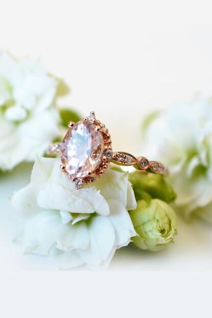 My Diamond Oval Morganite Tasli Vintage Pirlanta Yuzuk Pembe Altin Trendyol