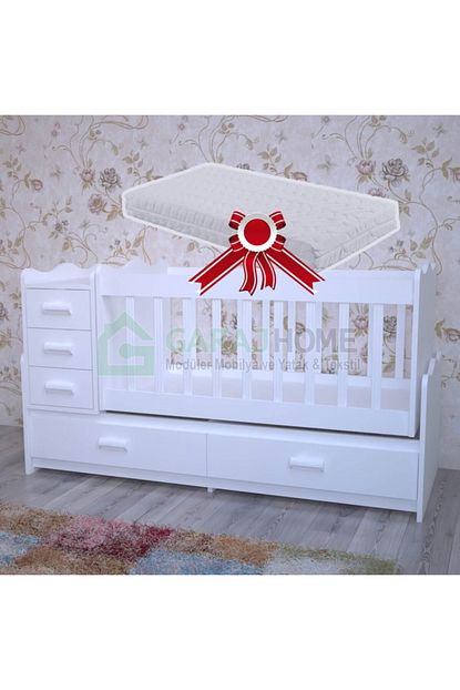 garaj home melina 5 cekmeceli mdfli buyuyen 60x120 besik beyaz yatak fiyati yorumlari trendyol