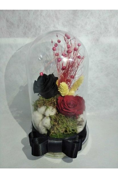 Teraryum Objeleri Cam Fanusta Solmayan Gul 25cm X 15cm Siyah Kirmizi Trendyol
