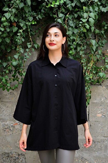 Megapol Giyim Siyah Fakir Kol Viskos Gomlek Trendyol