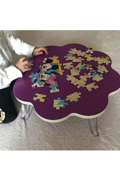 50 cm papatya sekilli mor cocuk oyun masasi cocuk yemek masasi