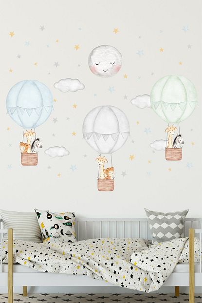 sticker ekspres sevimli hayvanli mavi gri mint ucan balonlar cocuk odasi duvar sticker set fiyati yorumlari trendyol