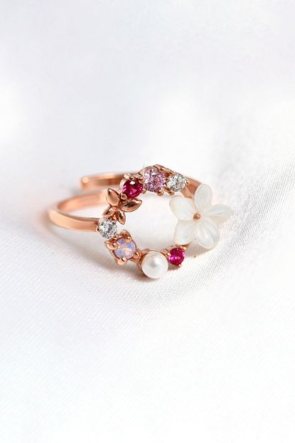Lotus Gumus Kadin Pembe Orkide Ve Renkli Tasli 925 Ayar Gumus Yuzuk Trendyol