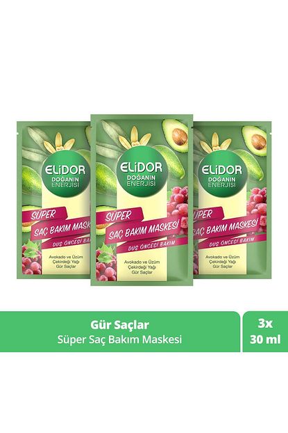 elidor doganin enerjisi gur saclar icin dus oncesi super sac bakim maskesi 30 ml x3 fiyati yorumlari trendyol