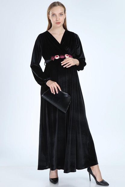Issil 6002 Kruvaze Kadife Maxi Hamile Elbise Trendyol