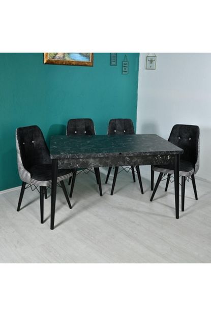 leonhome mutfak yemek masa sandalye takimi x siyah mermer acilir masa 4 siyah sandalye fiyati yorumlari trendyol