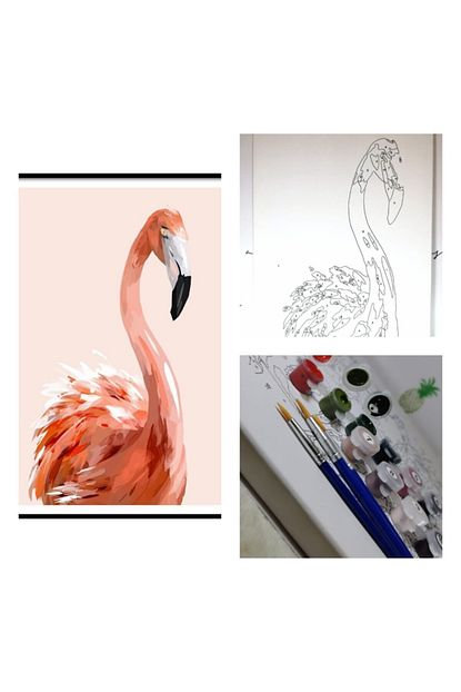 flamingo tuval seklinde cerceveye gerilmis sayilarla boyama hobi setirb 4