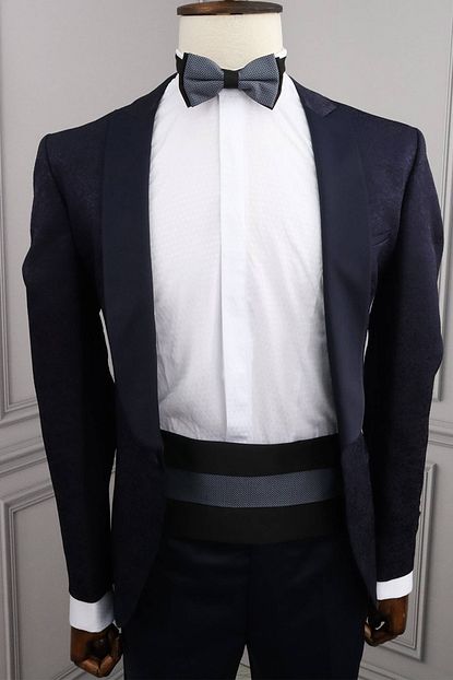 siyah renk mendil papyon kusak damat set