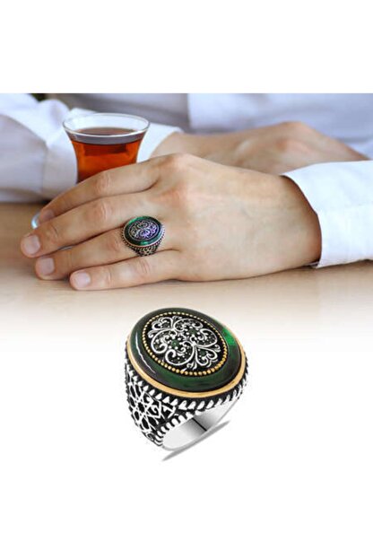 Trendcepte Dis Halka Yesil Ates Kehribar Ic Dekor Zirkon Tas Bezeli 925 Ayar Gumus Erkek Yuzuk Trendyol