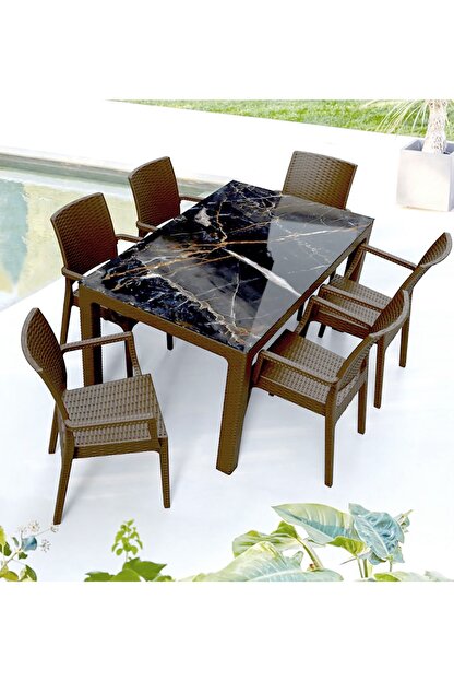 Estelia Rattan 90x150 Masa 6 Flora Koltuk Kahve Trendyol