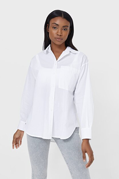 Stradivarius Kadin Beyaz Straight Fit Gomlek Fiyati Yorumlari Trendyol