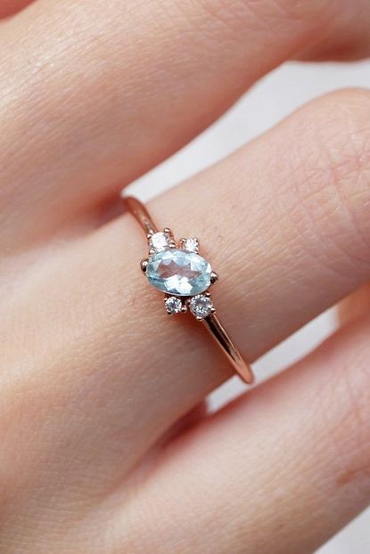 My Diamond Aquamarine Tasli Pirlanta Yuzuk Rose Gold 14 Ayar Altin Trendyol
