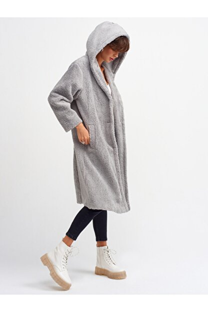 Dilvin 6873 Pelus Kaban Gri Trendyol