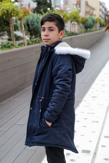 Pina Kids Lacivert Kapusonlu Erkek Cocuk Uzun Mont Trendyol